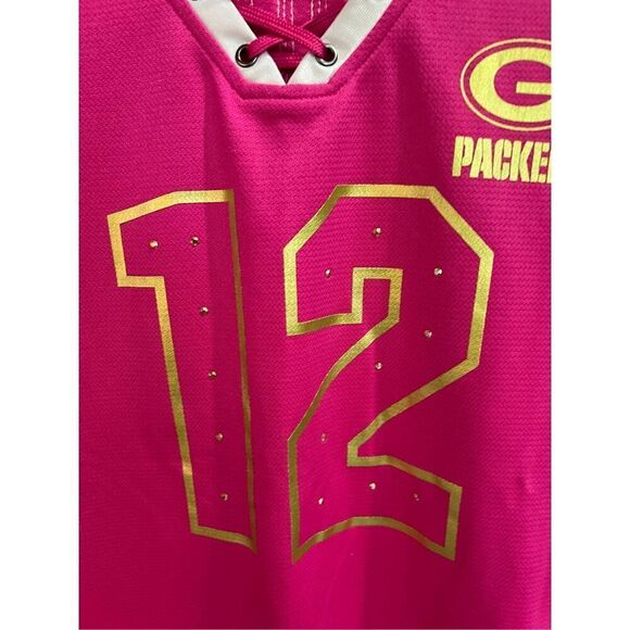 NFL Pink Packers Shirt #12 Rogers Sparkly Woman’s Size Large - Picture 3 of 11
